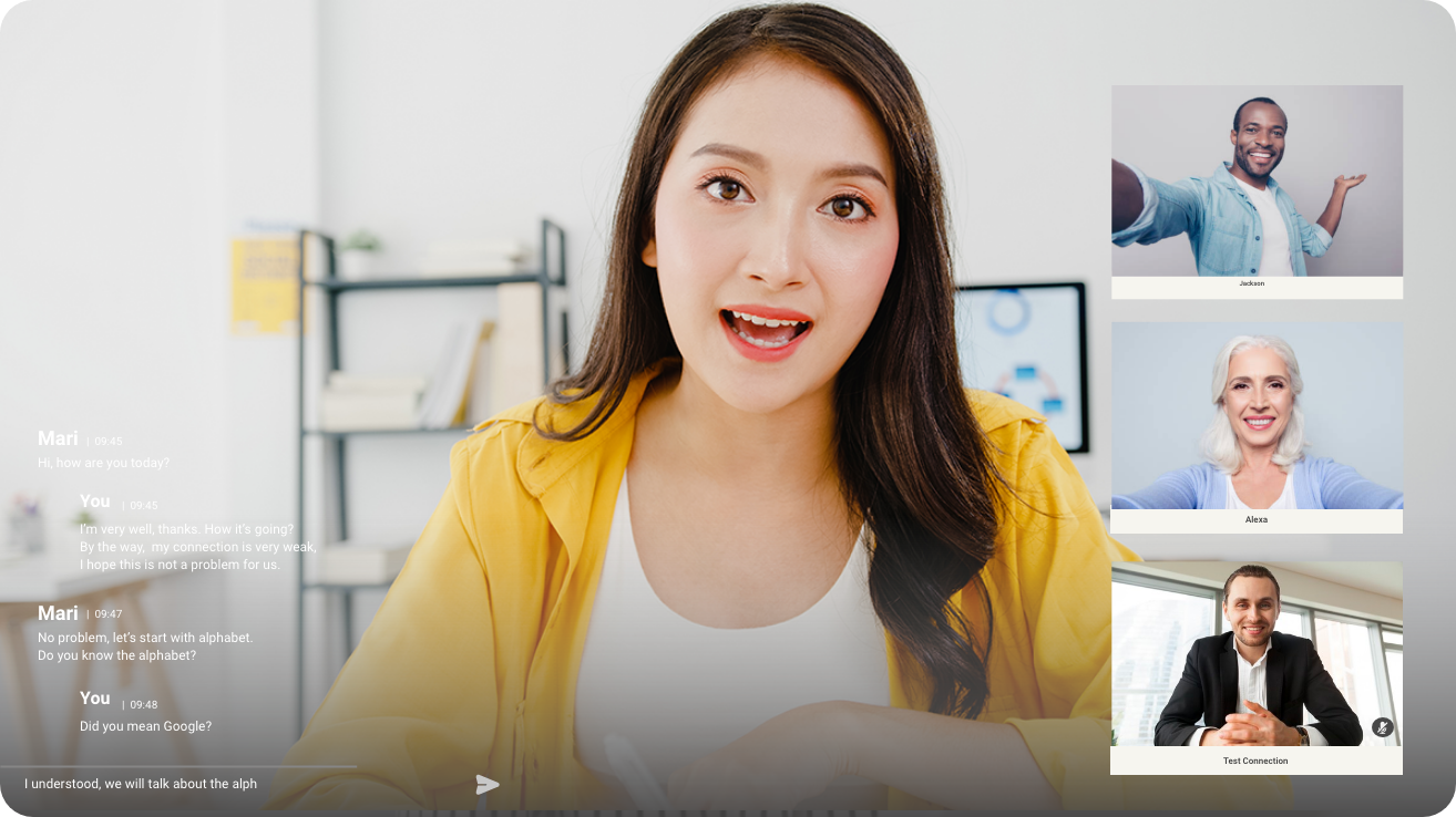 Gruppe online sprogundervisning med fire sprogstuderende